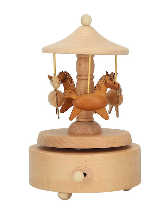 Christmas Decorative Wooden Carousel Brown with Music and Movement 17x11x11cm.