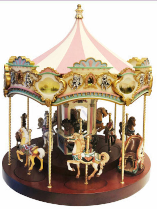 Carousel Χριστουγεννιάτικο Φωτιζόμενο Διακοσμητικό Καρουζέλ Λευκό Μπαταρίας με Μουσική 46cm