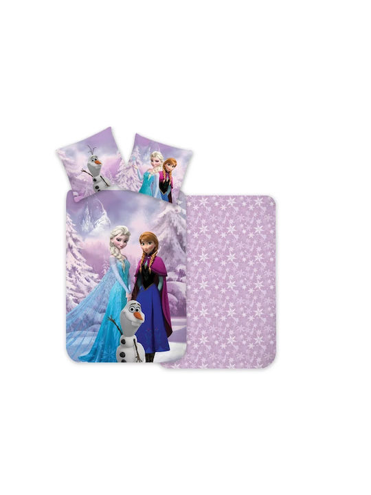 Disney Frozen Snowy Σετ Παιδική Παπλωματοθήκη Μονή με Μαξιλαροθήκη Βαμβακερή Ροζ 100x135εκ.