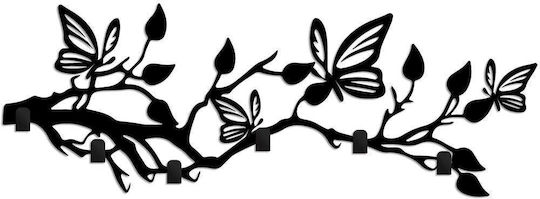 Κρεμάστρα Τοίχου 6 Θέσεων Butterfly World 891tnl3694 60x2x24cm Black Wallity Μέταλλο