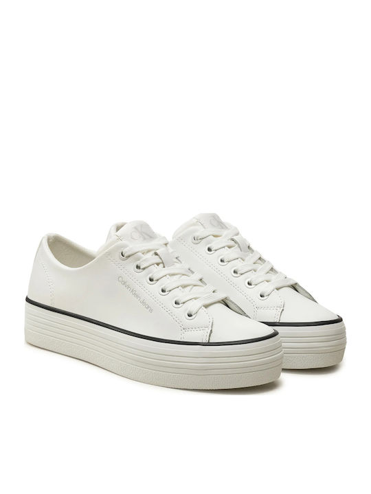 Adidași Flatform Albi Cu Talpă Joasă Din Piele Pentru Femei Bold Vulc