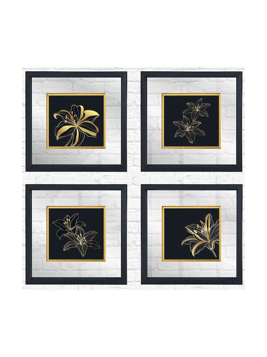 Frame Set 4pcs 977alp4121 32x32cm Black-gold Wallity Square Wood Glass