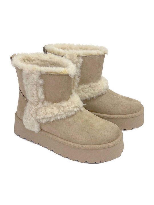 Stiefeletten Damen mit Pelz Beige