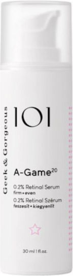 Geek & Gorgeous A-game Serum Calmant și Anti-îmbătrânire pentru Față și Ochi cu Retinală și Colagen pentru Strălucire și Pete Pigmentare 30ml