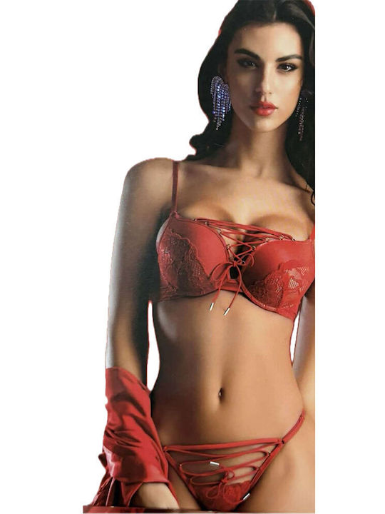 Love And Bra Дантелен Комплект Дамско Бельо Сутиени с Бразилско Red