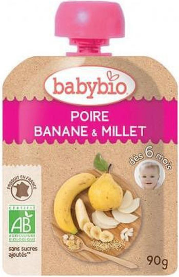 Babybio Пюре от плодове и зеленчуци с вкус Круша - Банан - Просо 90гр за 6+ месеца