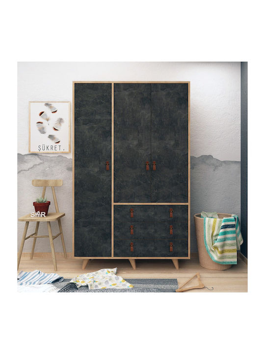 Triple Door Wardrobe Chunky Oak-dark Grey 120x52x187cm