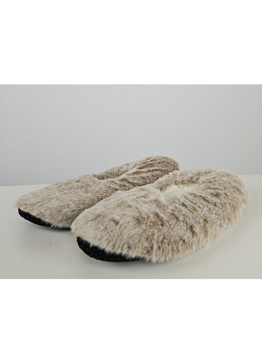 Walk Winter Damen Hausschuhe mit Fell Beige