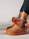 Suede Women's Ankle Boots with Fur Brown