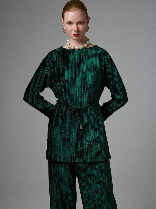 Bill Cost Velvet Texture Blouse Green