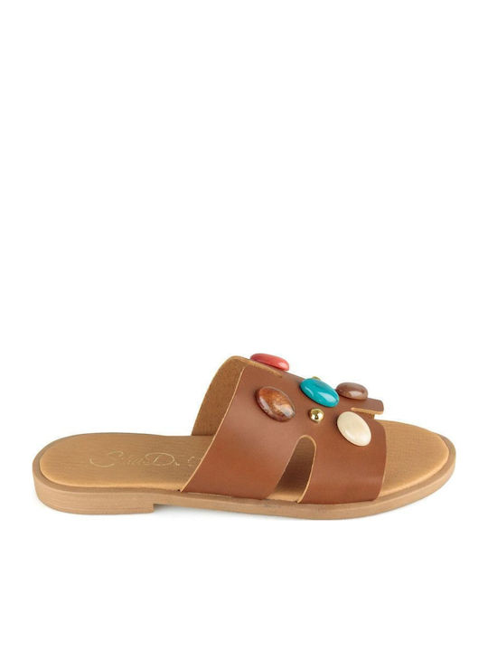 Camel Leather Handmade Flat Sandal Decorative S...