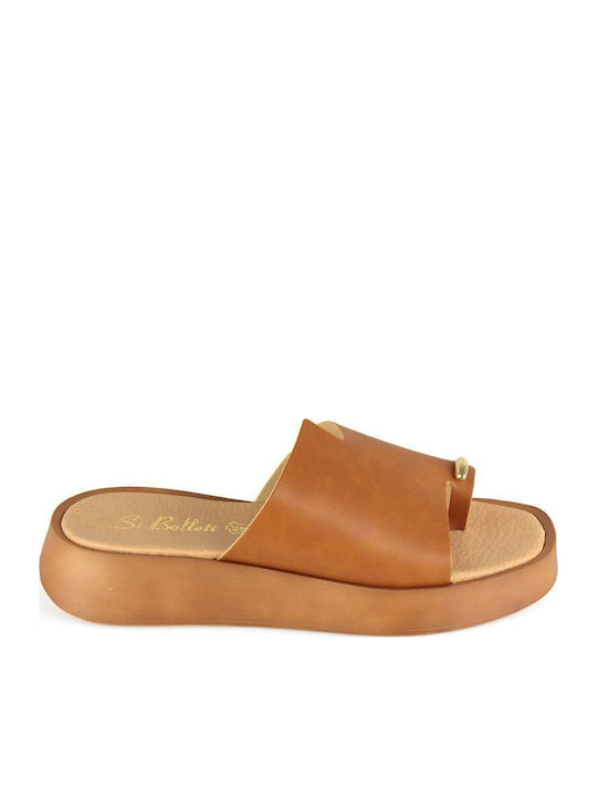 Camel Sandală Flatform Din Piele Handmade Cu Decor