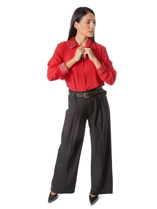 Black Pleated Trousers with Belt