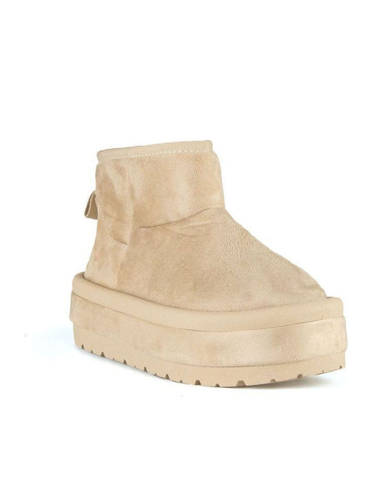 Beige Suede Fur Ankle Boot
