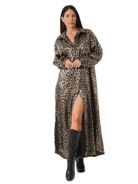 Goldenes Maxi-Kleid mit Animal-Print