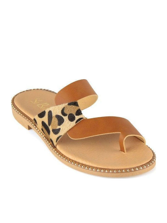Camel Δερμάτινο Χειροποίητο Flat Σανδάλι Animal Print