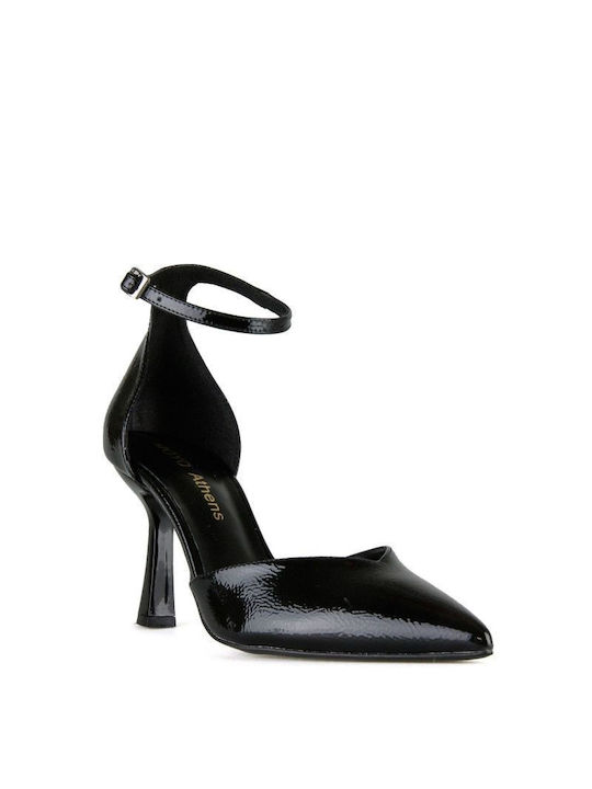 Black Patent Pointed Toe Pump with Strap