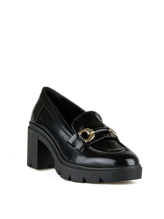 Black Florentic High-Heeled Loafers Decorative