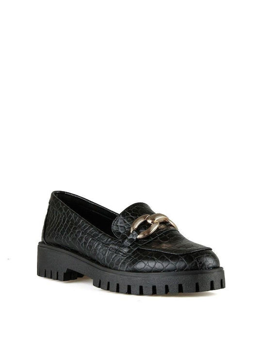 Black Moccasins with Decorative Animal Print