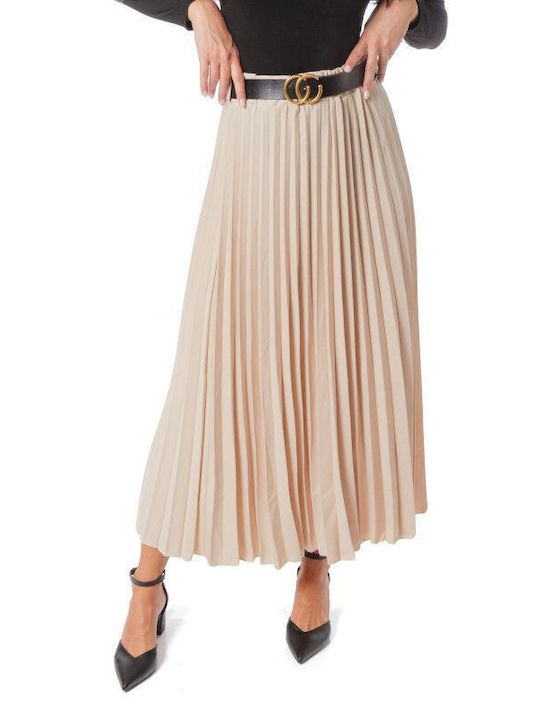 Beige Pleated Midi Skirt