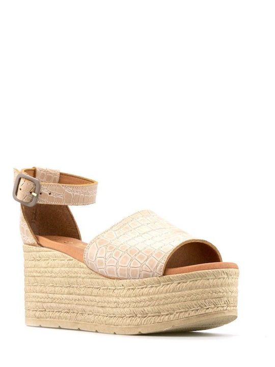 Nude Leather Croc Platform Strap