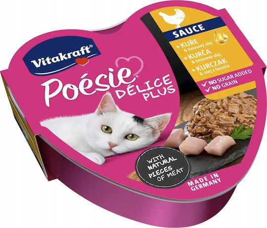 Vitakraft Poesie Delice Plus Nassfutter für Erwachsene Katzen in Tablett mit Huhn 85gr