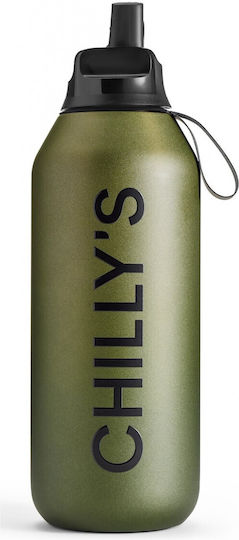 Chilly's Series 2 Flip Thermos Bottle Stainless Steel BPA Free 500ml Moss With Straw