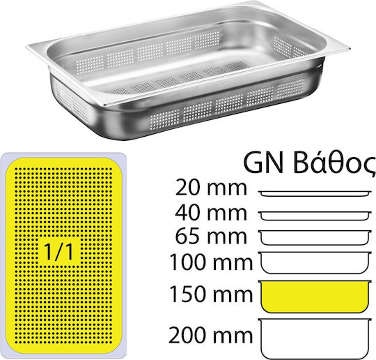 KAPP Durchlöchert Gastronorm-Behälter Edelstahl GN1/1 mit Tiefe 150mm