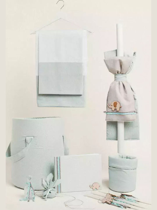 Handmade Baptism Set for Boy Elephant Theme Mint Gold Luxer 11pcs 331923 Ntampoudis Ntm-331923