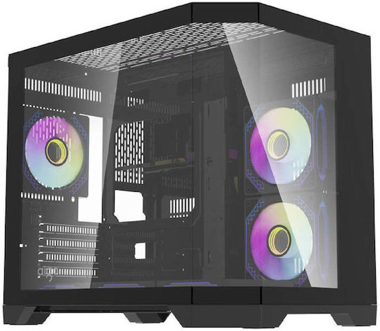 Aigo FT418 Геймърско бюро Midi Tower Компютърна кутия със страничен прозорец и RGB осветление Черен