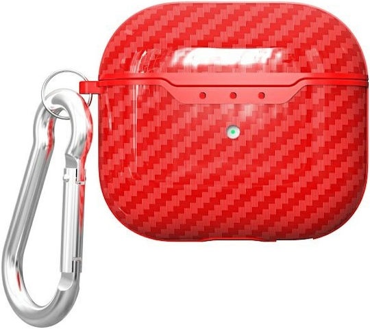 Beline Carbon Cover Θήκη Σιλικόνης / Πλαστική με Γάντζο σε Κόκκινο χρώμα για Apple AirPods 4