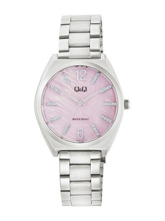 Q&Q Herrenuhr Chronograph Batterie mit Silber Metallarmband