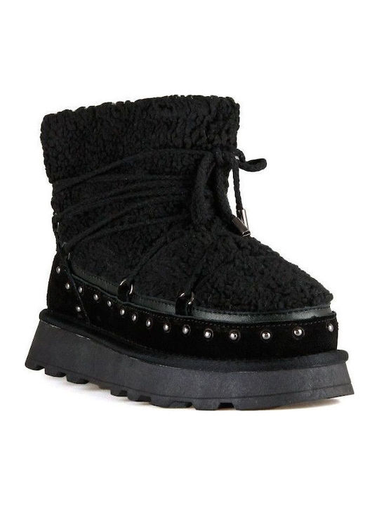 Kelara Leather Women's Ankle Boots with Fur Black