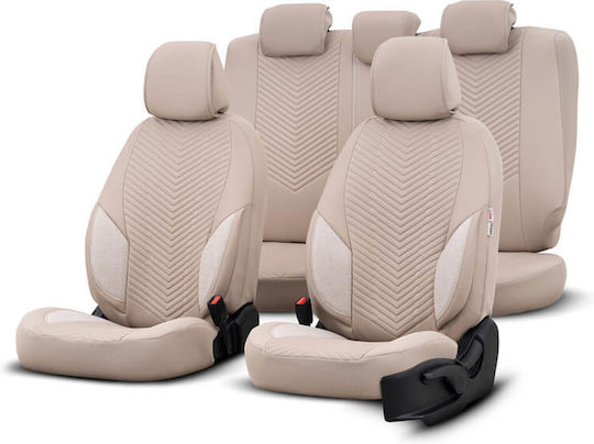 Καλύμματα Αυτοκινήτου Otom "advanced Leather" Universal Δερματίνη Λινό Ύφασμα Σετ Εμπρός Πίσω 11 Τεμαχίων Μπεζ Αdv-105