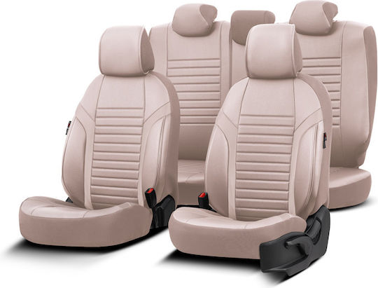 Otom Coral Design Универсален Комплект Калъфи за Автомобилни Седалки от Изкуствена Кожа Предни и Задни 11 Части Бежов Cral-102