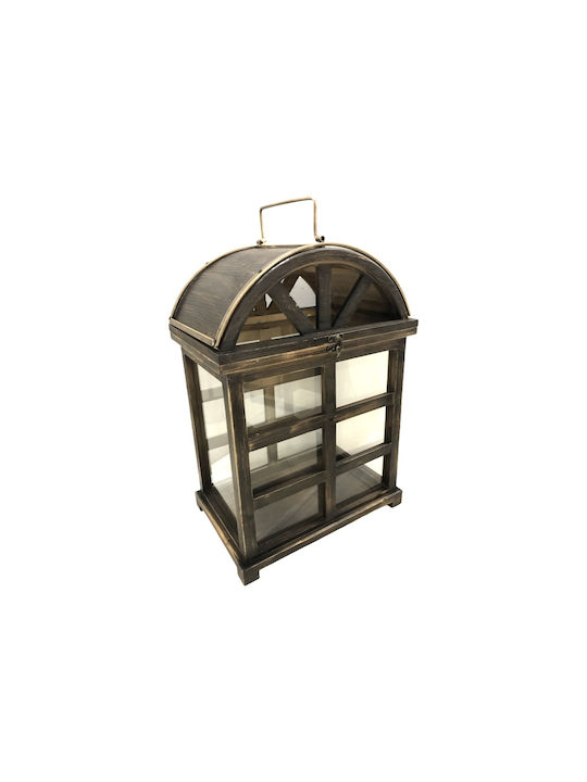 Wooden Lantern Brown Metal Gold Matte 32.5x22.5x46cm