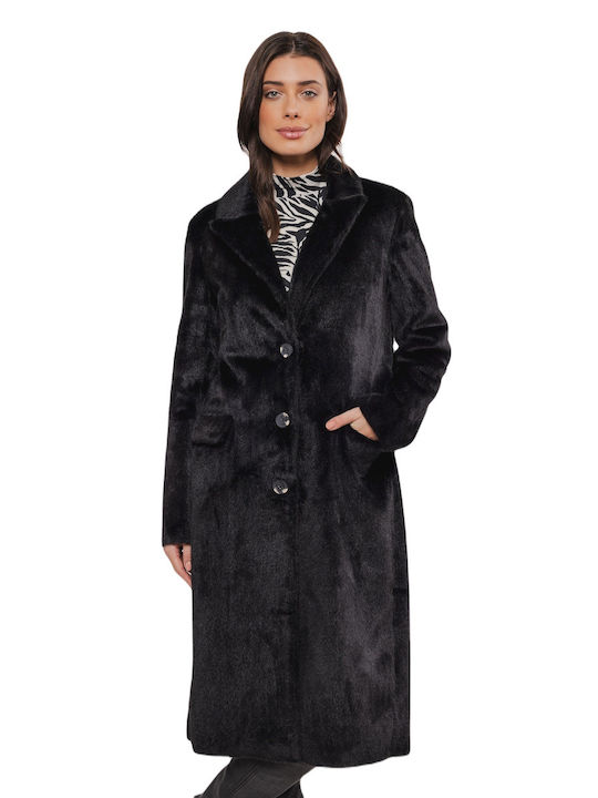 700w Women's Black Coat with Fur Details