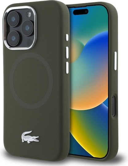 Lacoste Silicone Croco Logo Magsafe Задна корица Пластмаса / Силикон Каки (iPhone 16 Pro Max)