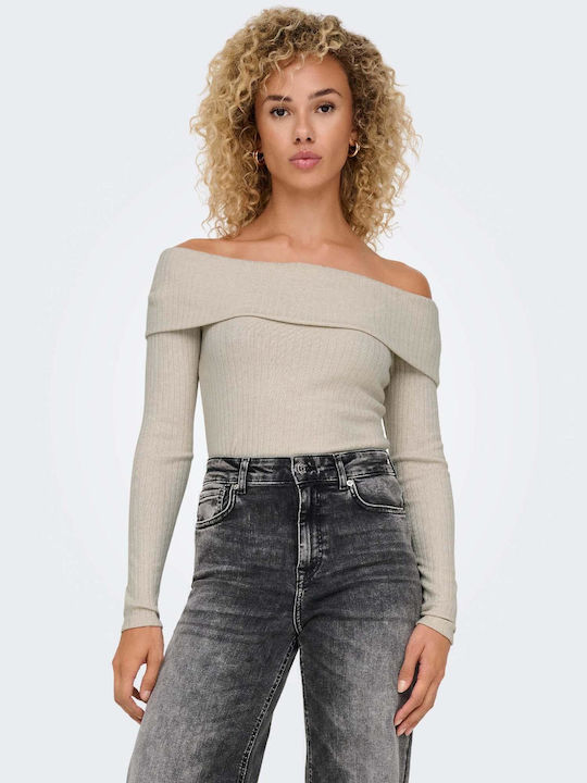 Γυναικεία Μπλούζα Off-Shoulder Μακρυμάνικη Μπεζ