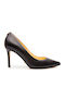 Leder Spitze Zehe Pumps mit Hochem Absatz Schwarz