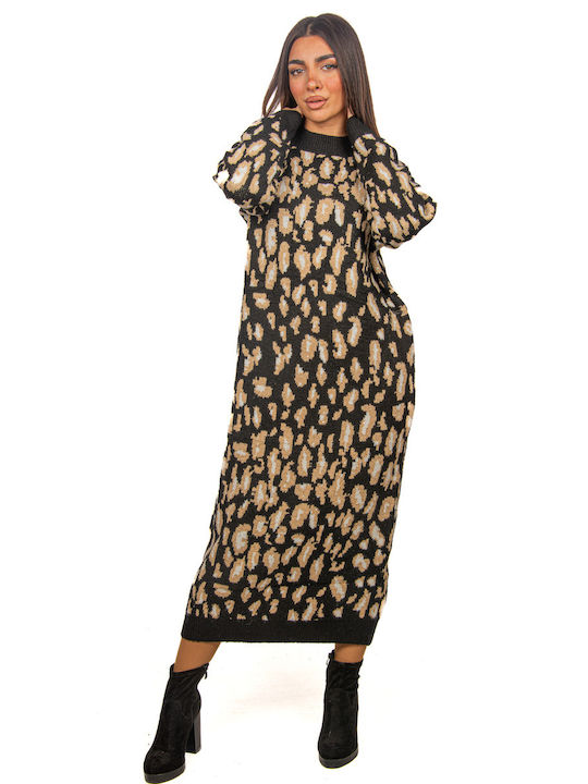 Leopard Knit Dress Black