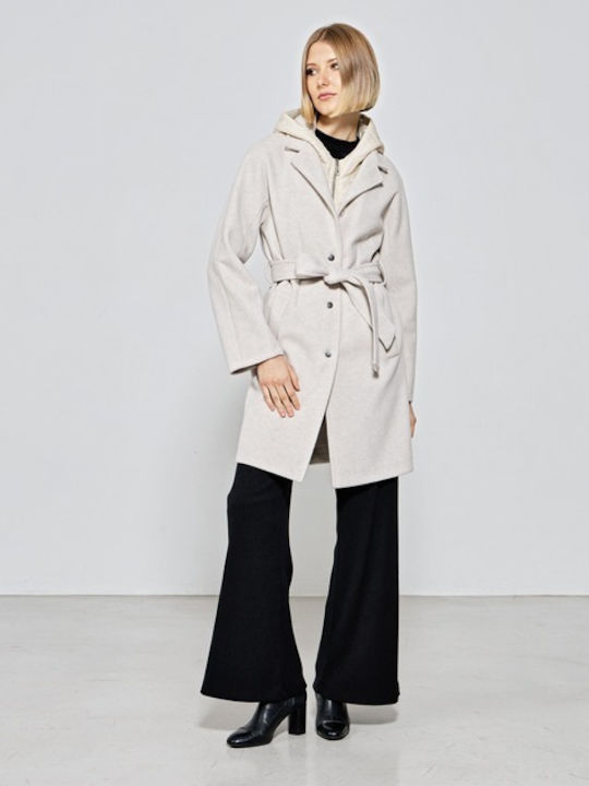 Passager Coat with Quilted Interior Details in Ecru