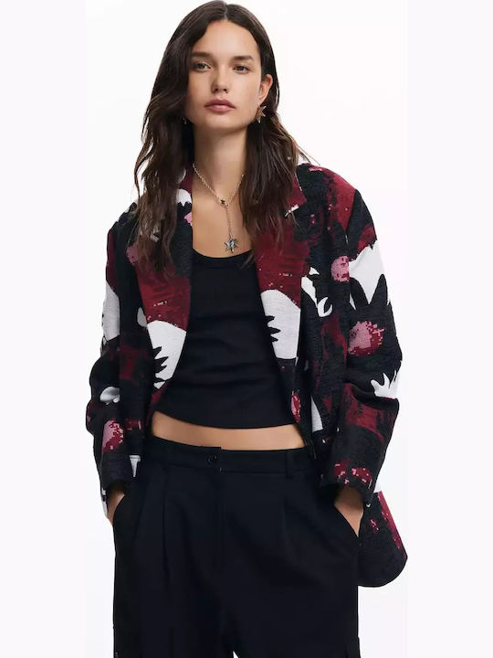 Winter Daisies Women's Black Coat with Buttons