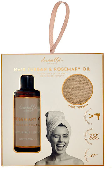 Danielle Creations Turban & Rosemary Oil Hair Care Set for Reconstruction and Nourishment for Frizzy Hair with Oil 2 Pieces
