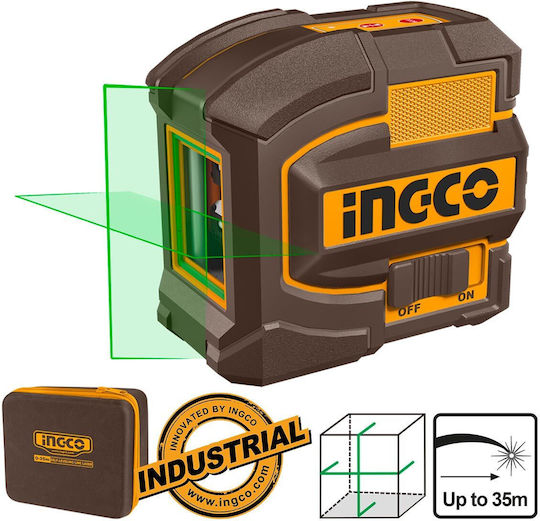 Ingco Γραμμικό Αλφάδι Laser Πράσινης Δέσμης 1.5V με Εύρος Εργασίας 35m
