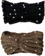 Wide Woolen Hair Band Pearls Black