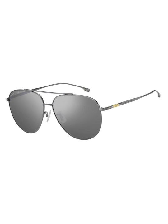 Boss Men's Sunglasses with Gray Metal Frame and Black Mirror Lens S0380232