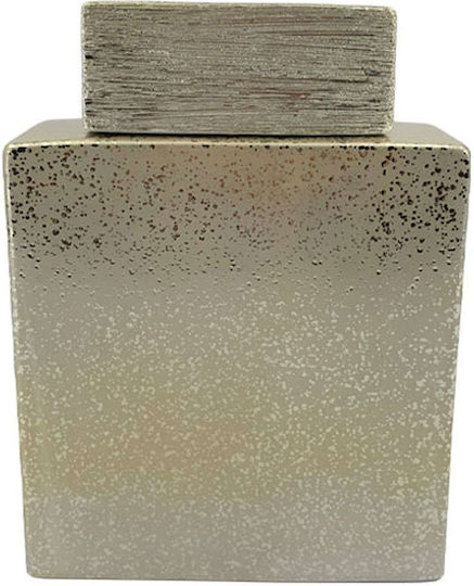 Ceramic Vase Open Gold Striped & Stamped Lid-17x6.5x24.7cm 1/8kib