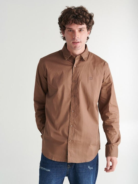 Staff Long-sleeved Cotton Shirt Brown