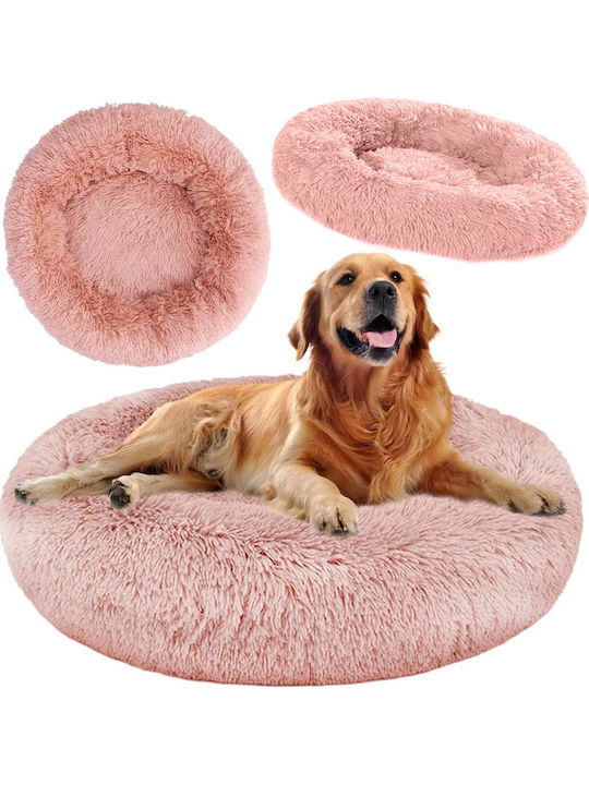Large Pet Bed Silky Pet Fluffy Pink 100cm Diameter X 15cm Height Long Threads